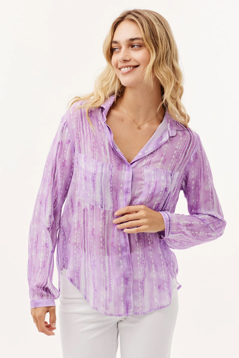 CHEMISE FULL BUTTON DOWN HIPSTER ORCHID STRIPE PRINT