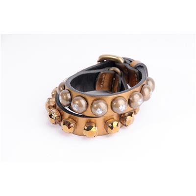 DOUBLE BRACELET CUIR OR KLOU BRONZE +CRISTAL OR MIROIR