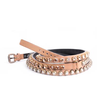 CEINTURE NANO DOUBLE CUIR NATUREL CLOU BRONZE CRISTAL COGNAC