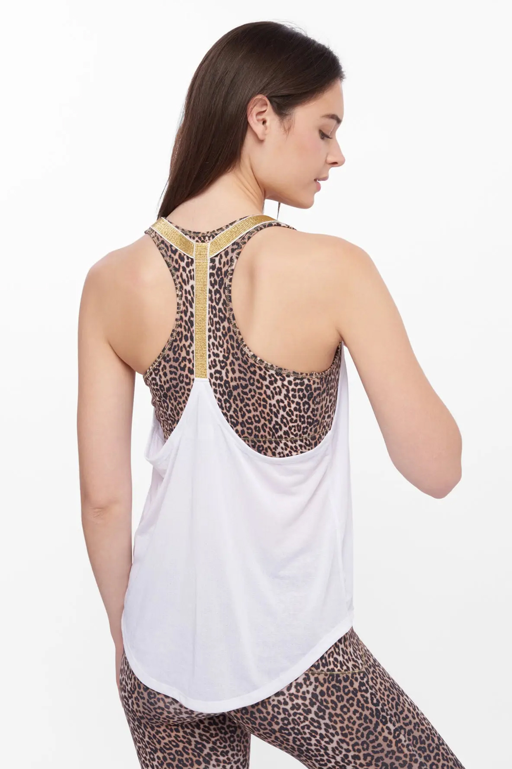 WHITE/GOLD LEOTEE TOP