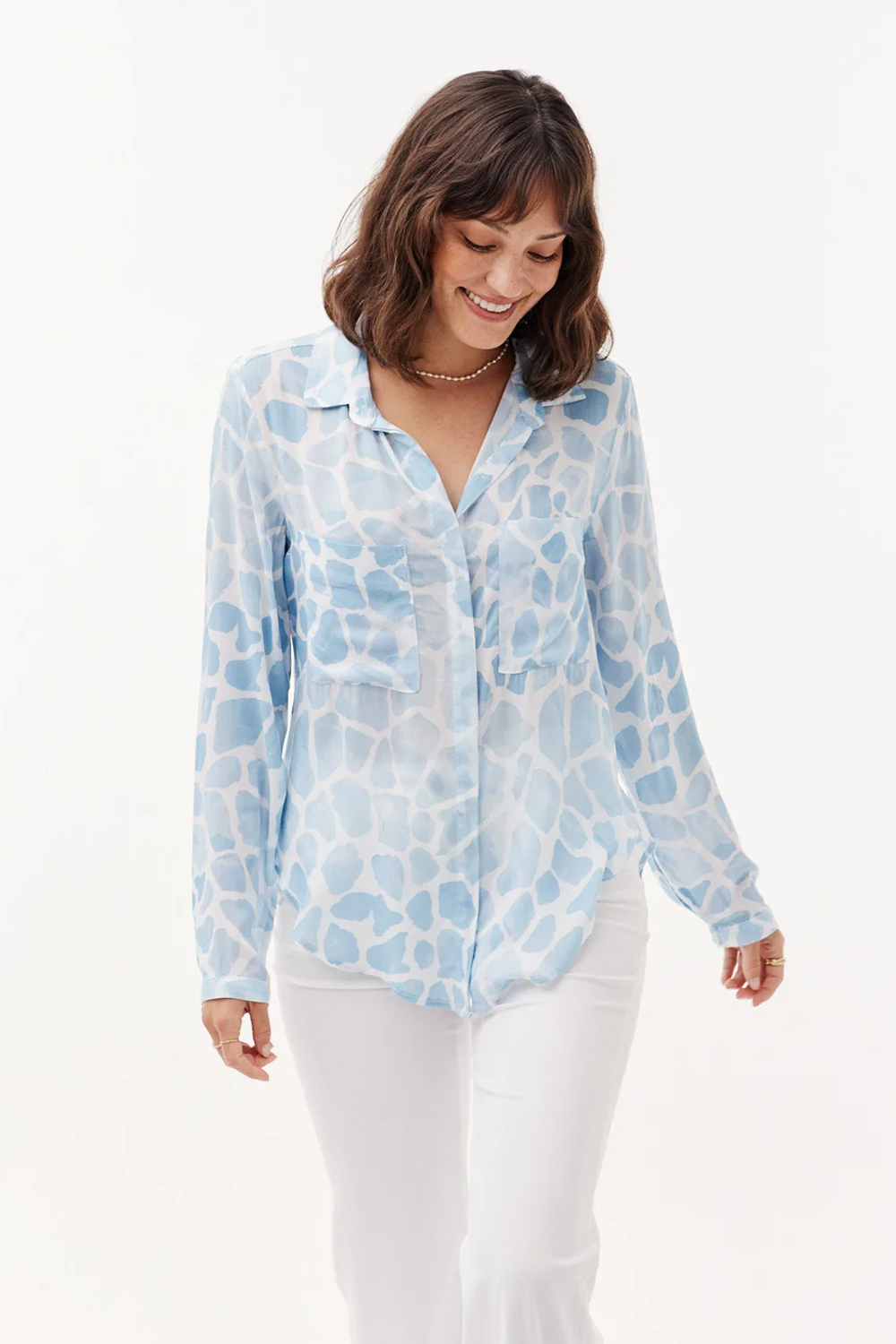 BLUE STONE PRINT FULL BUTTON DOWN HIPSTER SHIRT