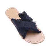 SANDALES CUIR ET JEAN DARK BLUE BEVERLLYHILLS