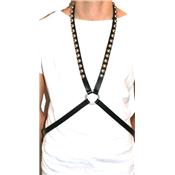 CEINTURE HARNAIS CUIR NOIR CLOU DIAMANT ARGENT