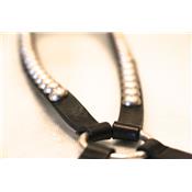 CEINTURE HARNAIS CUIR NOIR CLOU DIAMANT ARGENT