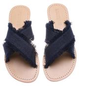 SANDALES CUIR ET JEAN DARK BLUE BEVERLLYHILLS