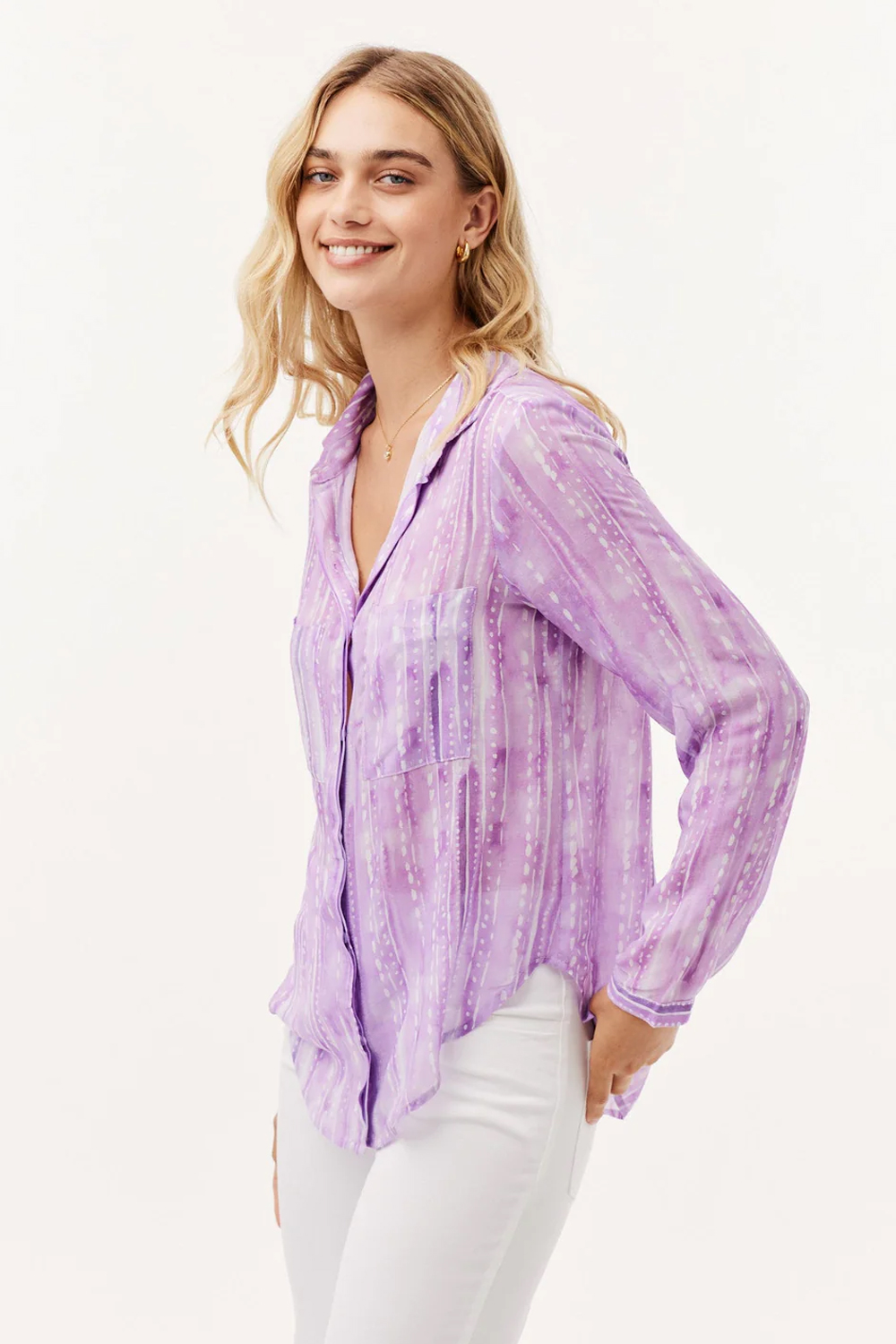CHEMISE FULL BUTTON DOWN HIPSTER ORCHID STRIPE PRINT