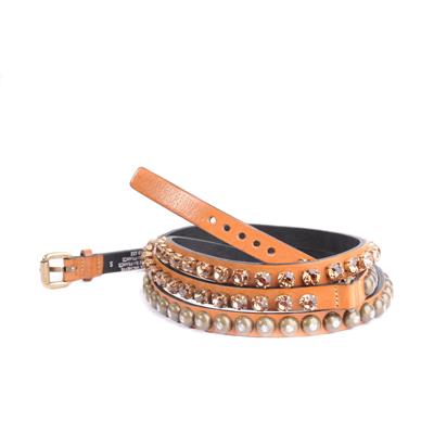 CEINTURE NANO DOUBLE CUIR GOLD CLOU BRONZE CRISTAL COGNAC