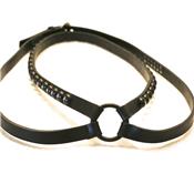 CEINTURE HARNAIS CUIR NOIR CLOU DIAMANT ARGENT