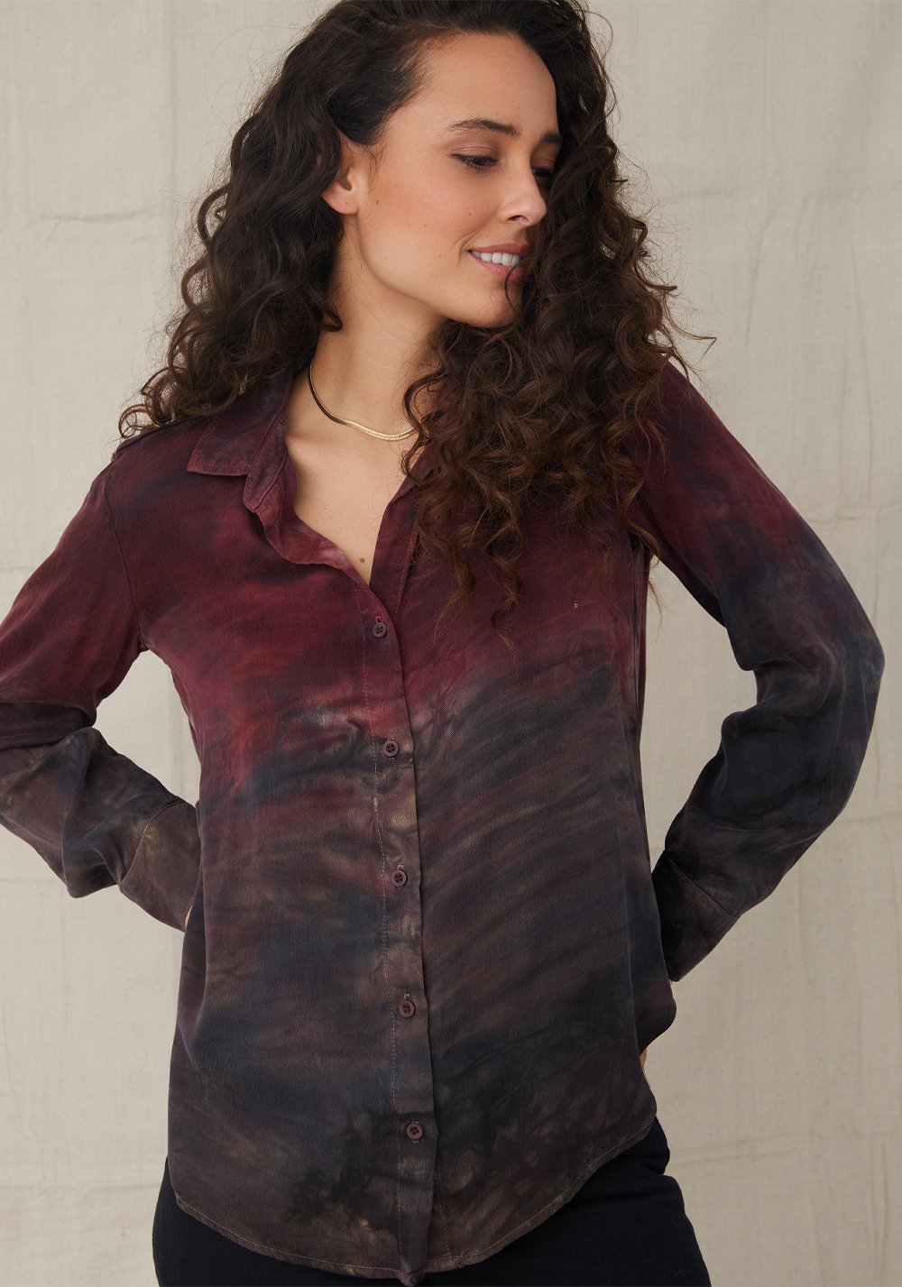 CHEMISE FLOWY BUTTON DOWN WILDBERRY HORIZON DYE