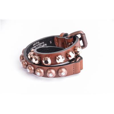 DOULE BRACELET CUIR CHATAIGNE KLOU BRONZE +CRISTAL CUIVRE